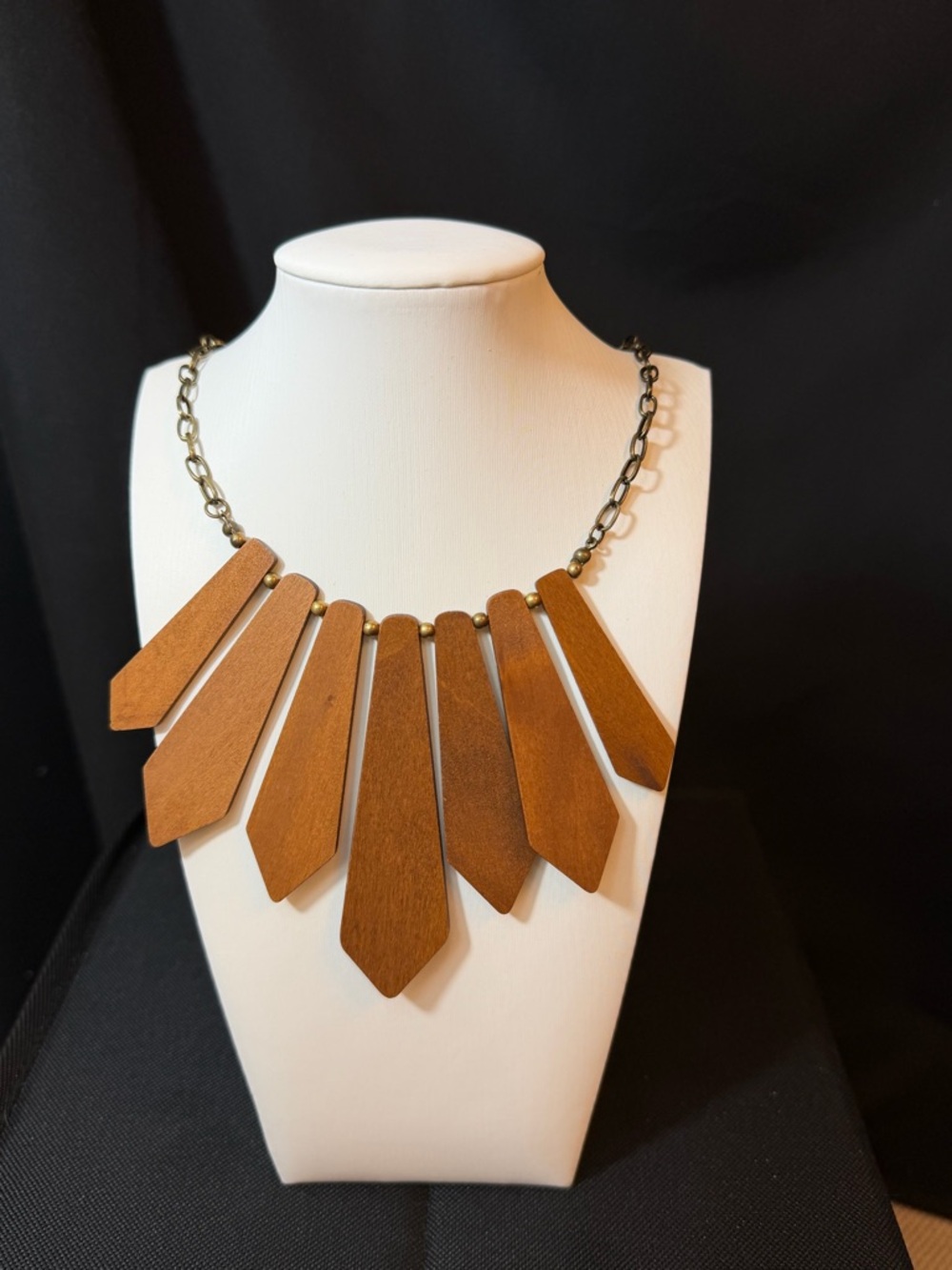Plunder Brown Wooden Bib Necklace - Warm Brown Geometric Pendants